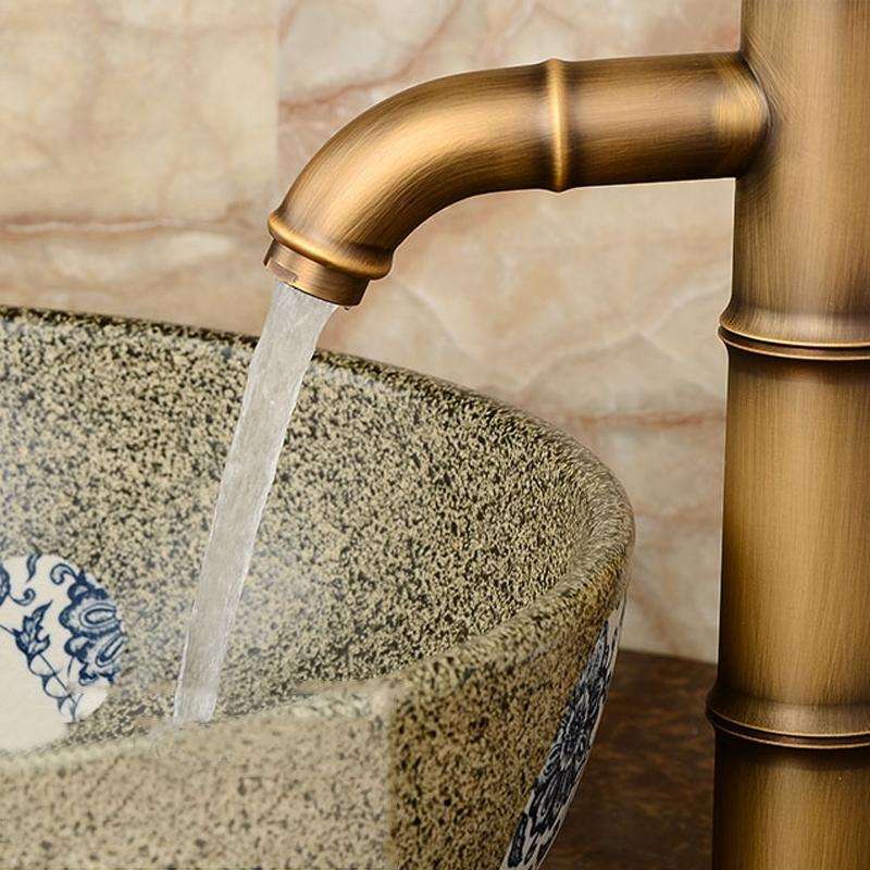 Antique Retro Hot Cold Water Bathroom Counter Basin Bamboo Waterfall Basin Copper Faucet, Specifi...