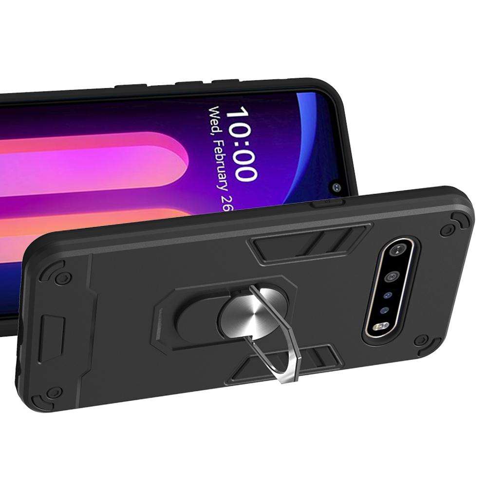 For LG V60 ThinQ 5G 2 in 1 Armour Series PC + TPU Protective Case with Ring Holder(Black)