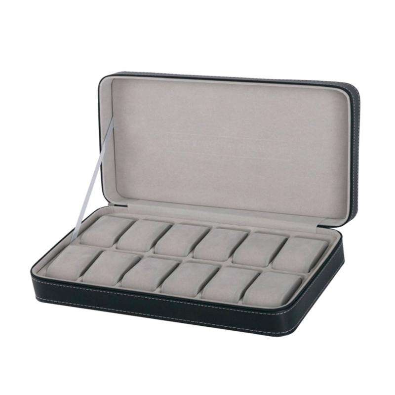 12 Bit Zipper Watch Box Storage Display Box PU Zipper Bag Watch Box(Black)