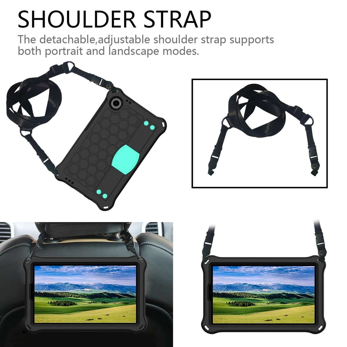 For Blackview Tab 60 8.7 2023 Honeycomb EVA Hybrid PC Tablet Case with Strap(Black+Aqua)