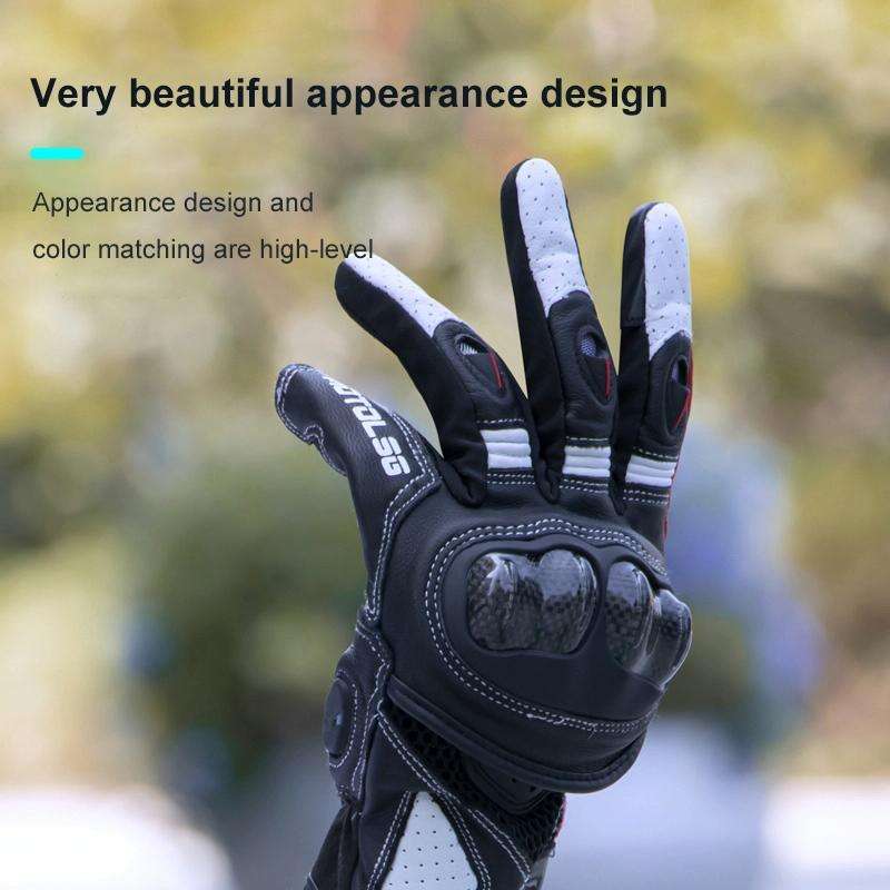 One Pair Genuine Leather Motorcycle Gloves with Carbon Fiber Hard Knuckle Touch Screen, Size:XL(B...