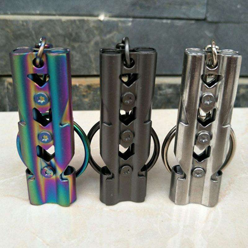 Outdoor High-decibel Stainless Steel Self-protection Double Tube Survival Whistle with Key Ring(B...