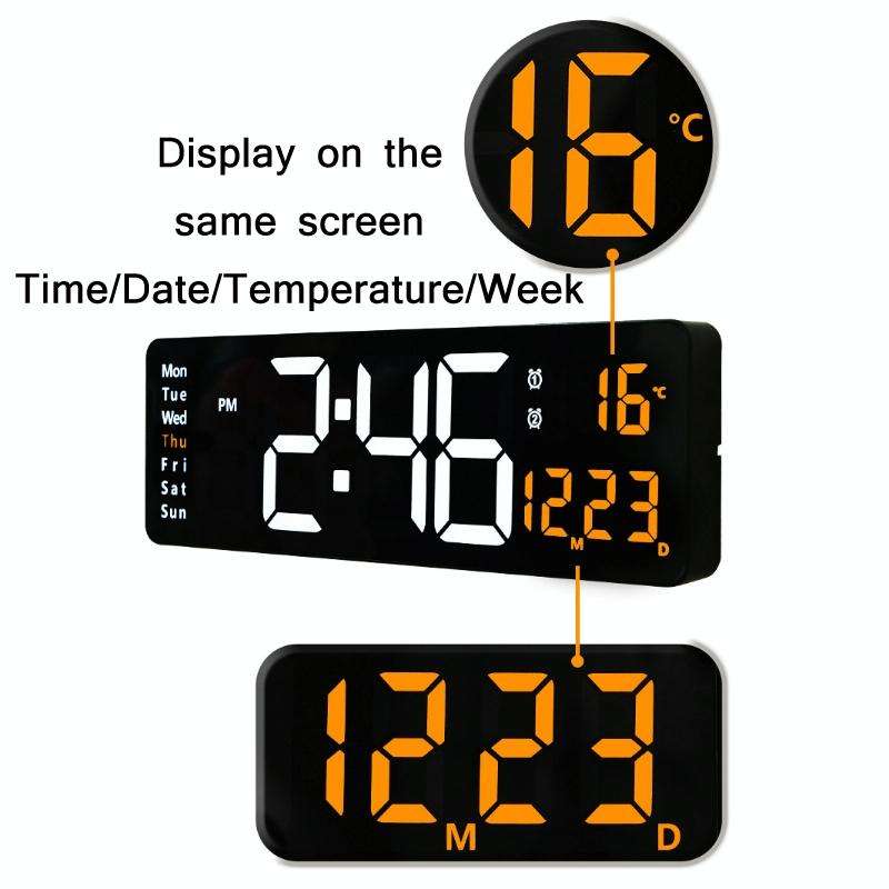 6626 Living Room Wall-Mounted Large Screen Display LED Digital Clock, Color: Green Temperature