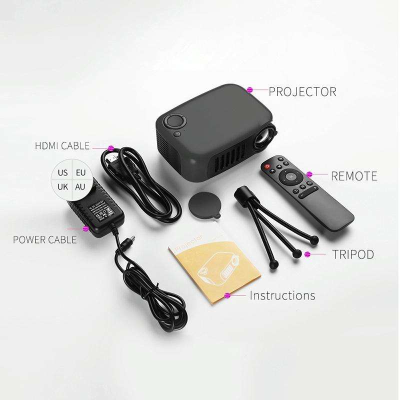 A2000 1080P Mini Portable Smart Projector Children Projector, US Plug(Black)