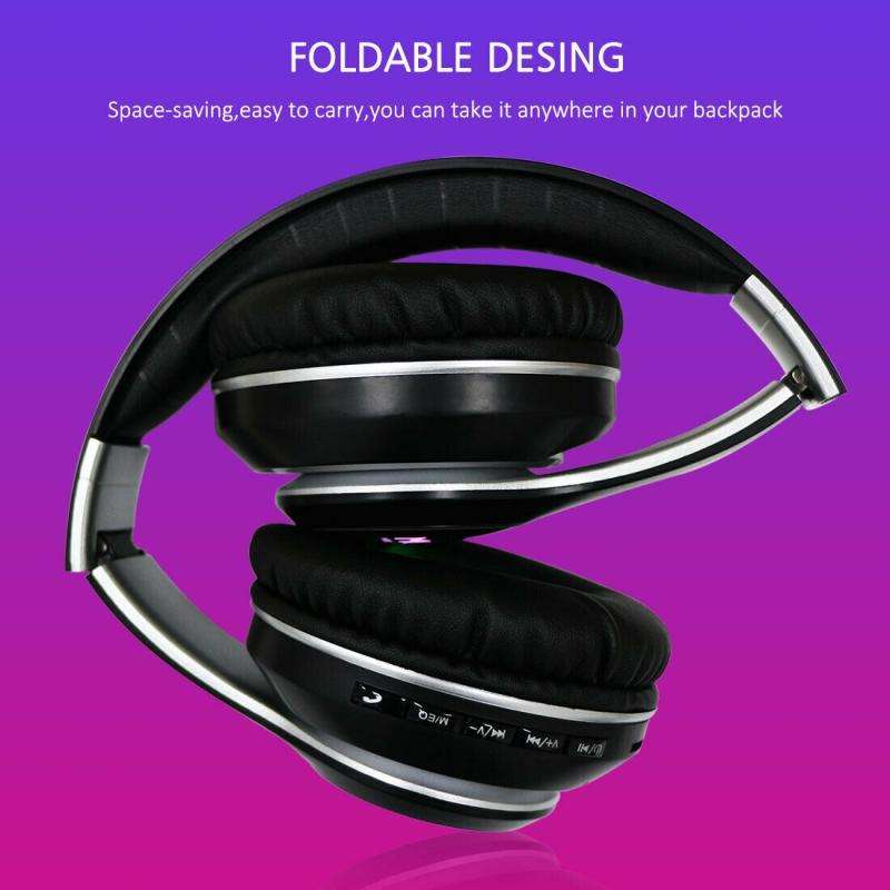 VJ033 Multi-function Upgrade Bluetooth 5.0 Headset Stereo Wireless LED Microphone FM Radio Headse...