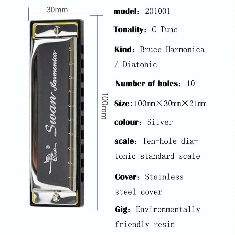 Swan 10 Holes Full-scale Bruce Harmonica Beginner Children Adult Students Playing Musical Instrum...