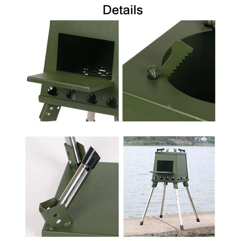 Outdoor Camping Folding Portable Barbecue Wood Stove, Size: Large (Green)
