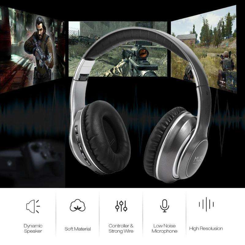 VJ033 Multi-function Upgrade Bluetooth 5.0 Headset Stereo Wireless LED Microphone FM Radio Headse...
