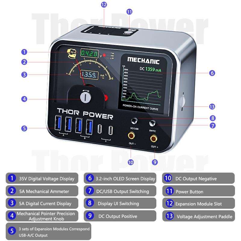 Mechanic Thor Power Intelligent DC Regulated Diagnostic Supply Power with Expansion Interface, Pl...