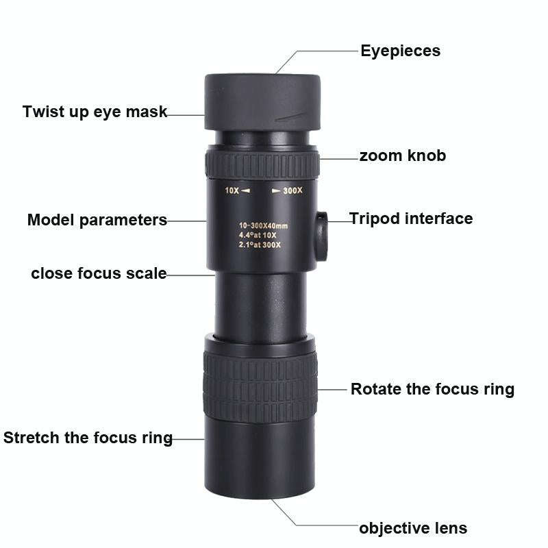 10-300x40 Monocular HD Telescope BAK4 Prism Telescope,Style: Standard