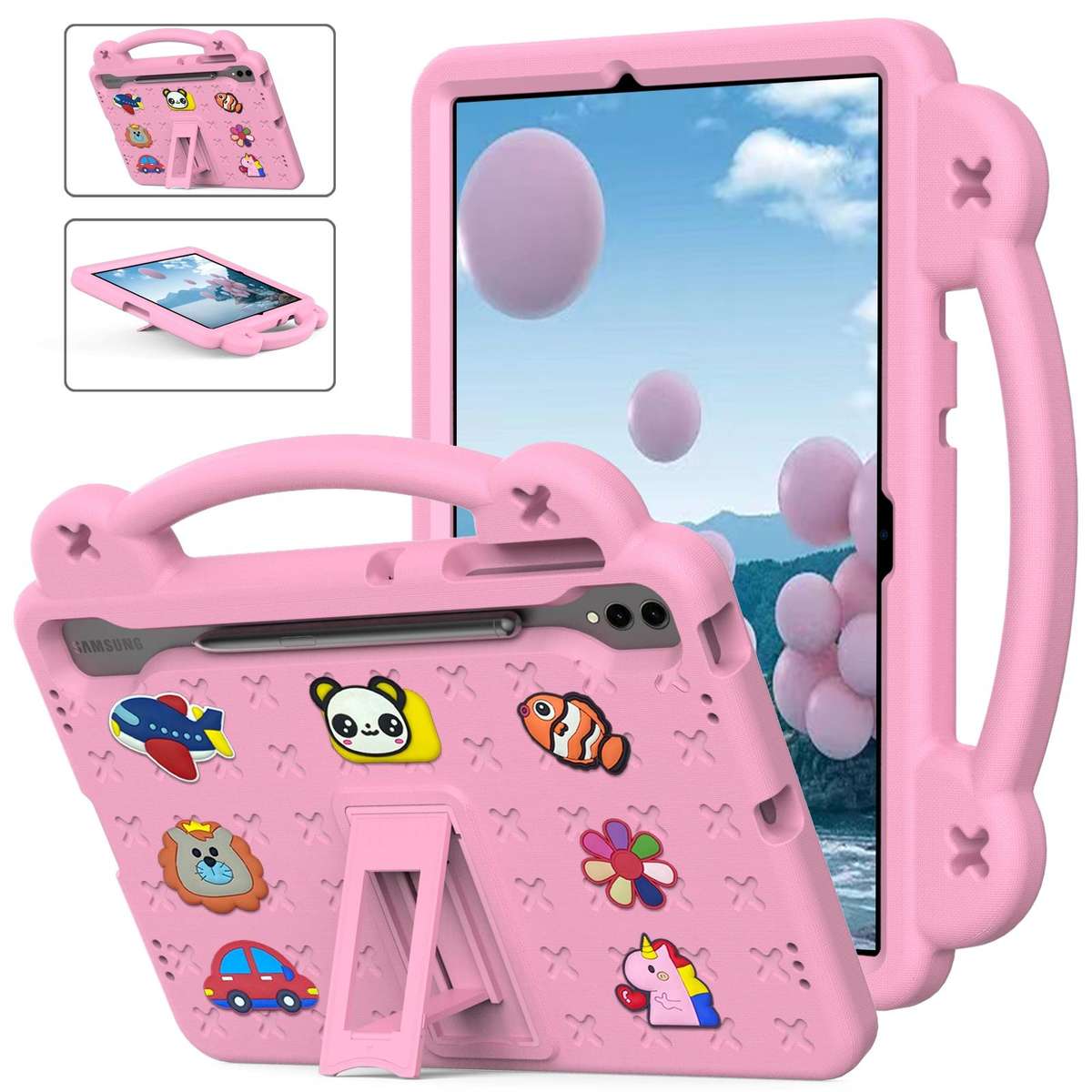 For Samsung Galaxy Tab S9 FE+ 12.4 X610N Handle Kickstand Children EVA Shockproof Tablet Case(Pink)