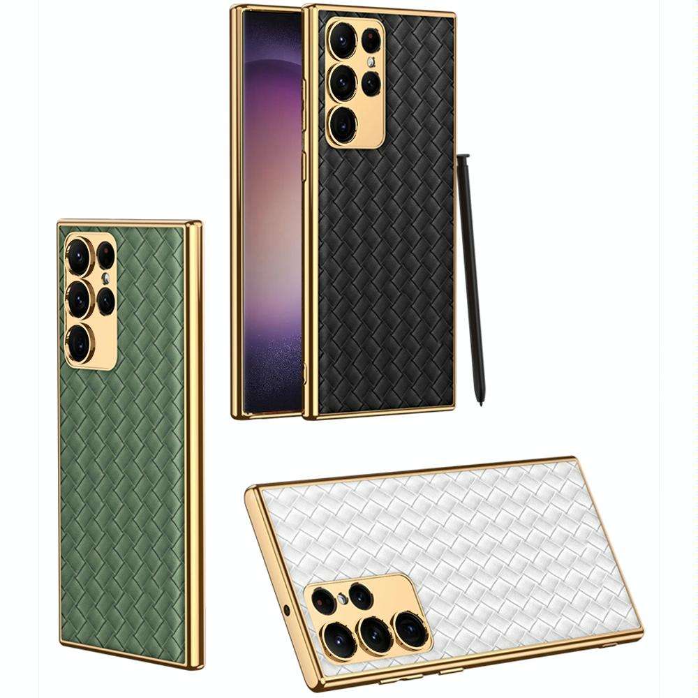 For Samsung Galaxy S23 Ultra 5G GKK Weave Texture Electroplating PU Protective Phone Case(Green)