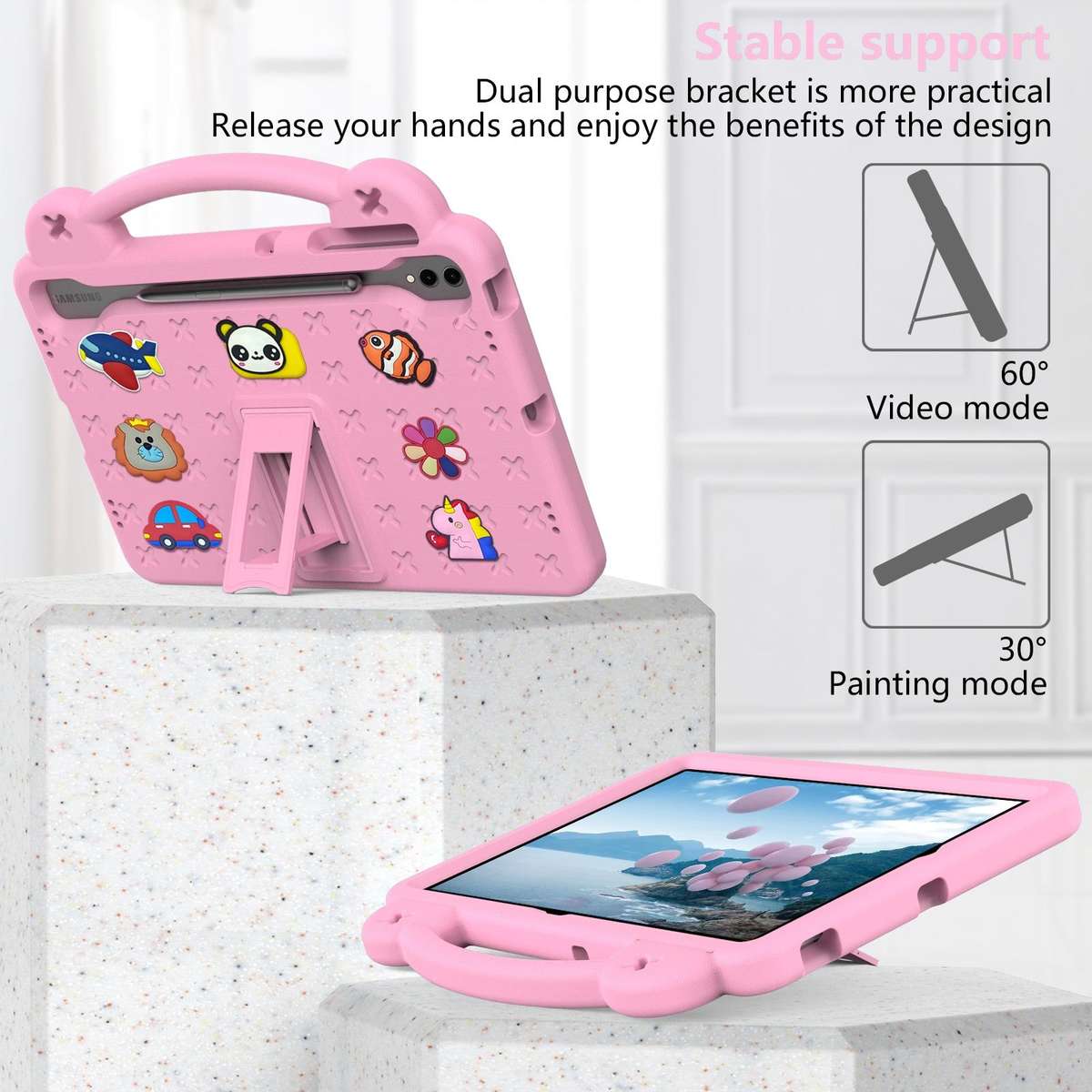 For Samsung Galaxy Tab S9 FE+ 12.4 X610N Handle Kickstand Children EVA Shockproof Tablet Case(Pink)