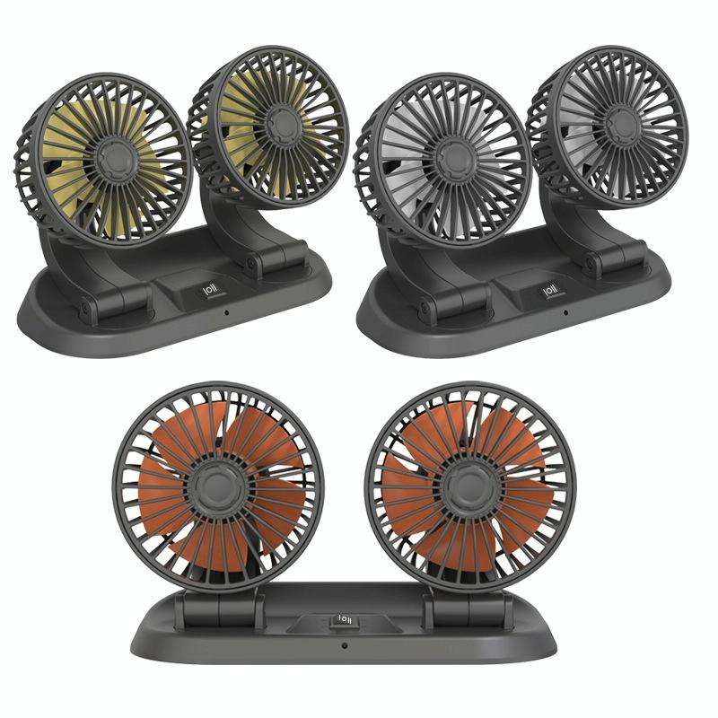 F410 12V Car Dual-head Folding Electric Cooling Fan with Temporary Temporary Parking Card