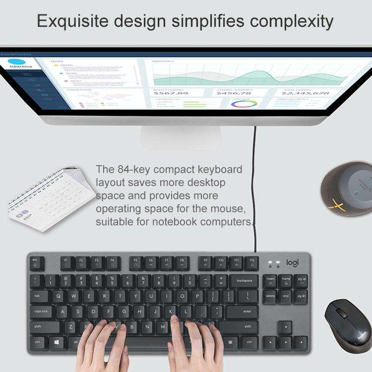 Logitech K835 Mini Mechanical Wired Keyboard, Green Shaft (White)