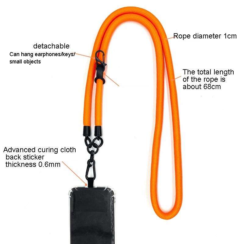 10mm Thick Rope Mobile Phone Lanyard Spacer Adjustable Anti Theft Phone Strap(NO.7 White Orange)
