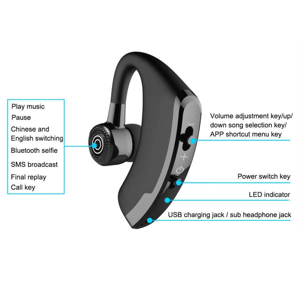 V9 Business Handsfree Wireless Bluetooth Headset CSR 4.1 with Mic for Driver Sport (Black)