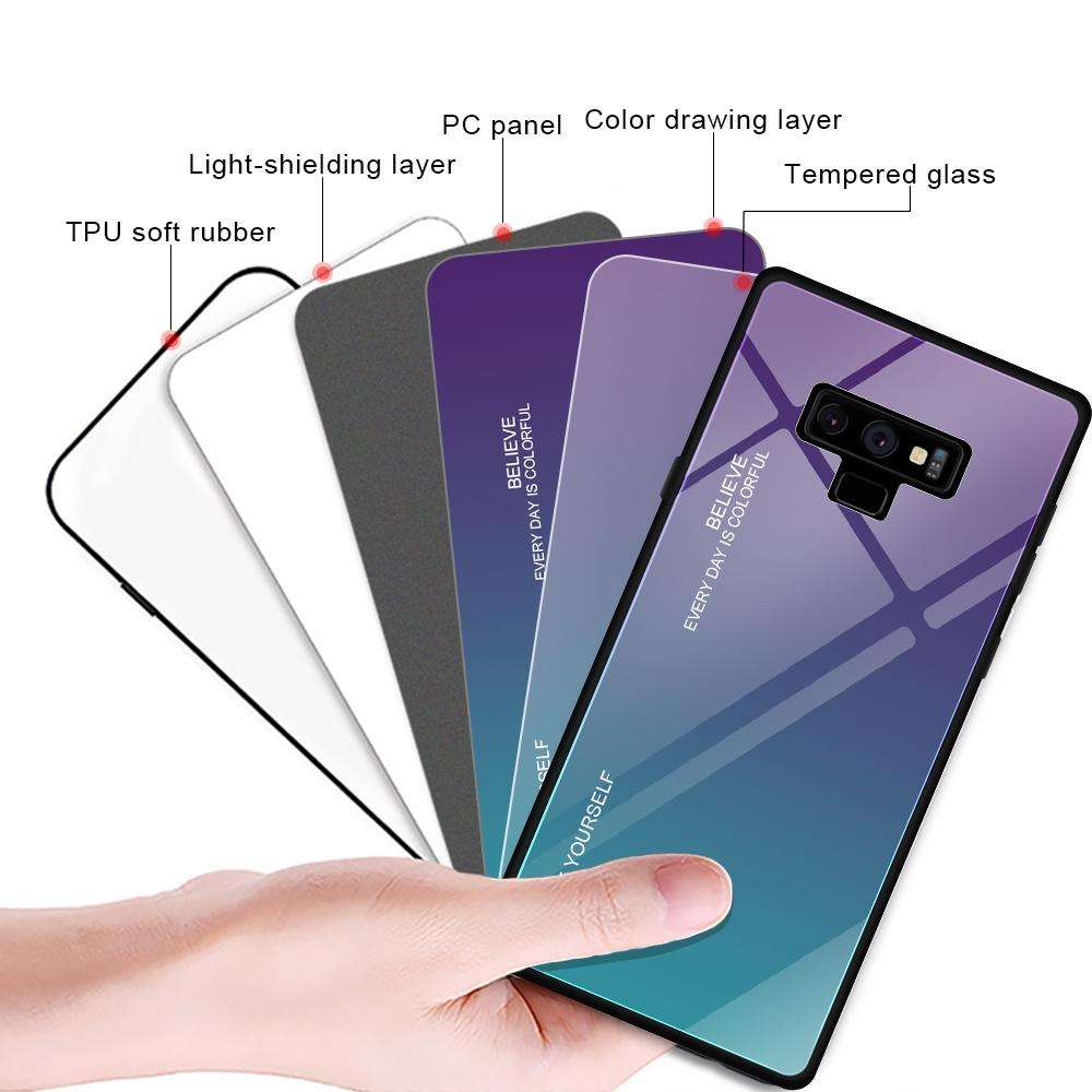 For Galaxy Note 9 Gradient Color Glass Case(Blue)