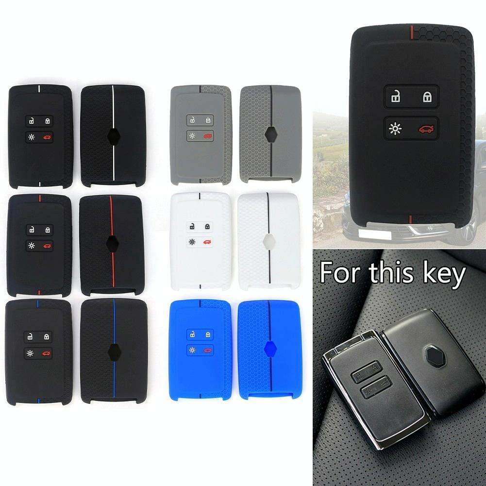 For Renault Koleos/Megane 2pcs 4 Button Honeycomb Pattern Silicone Key Cover(Black Blue Line)
