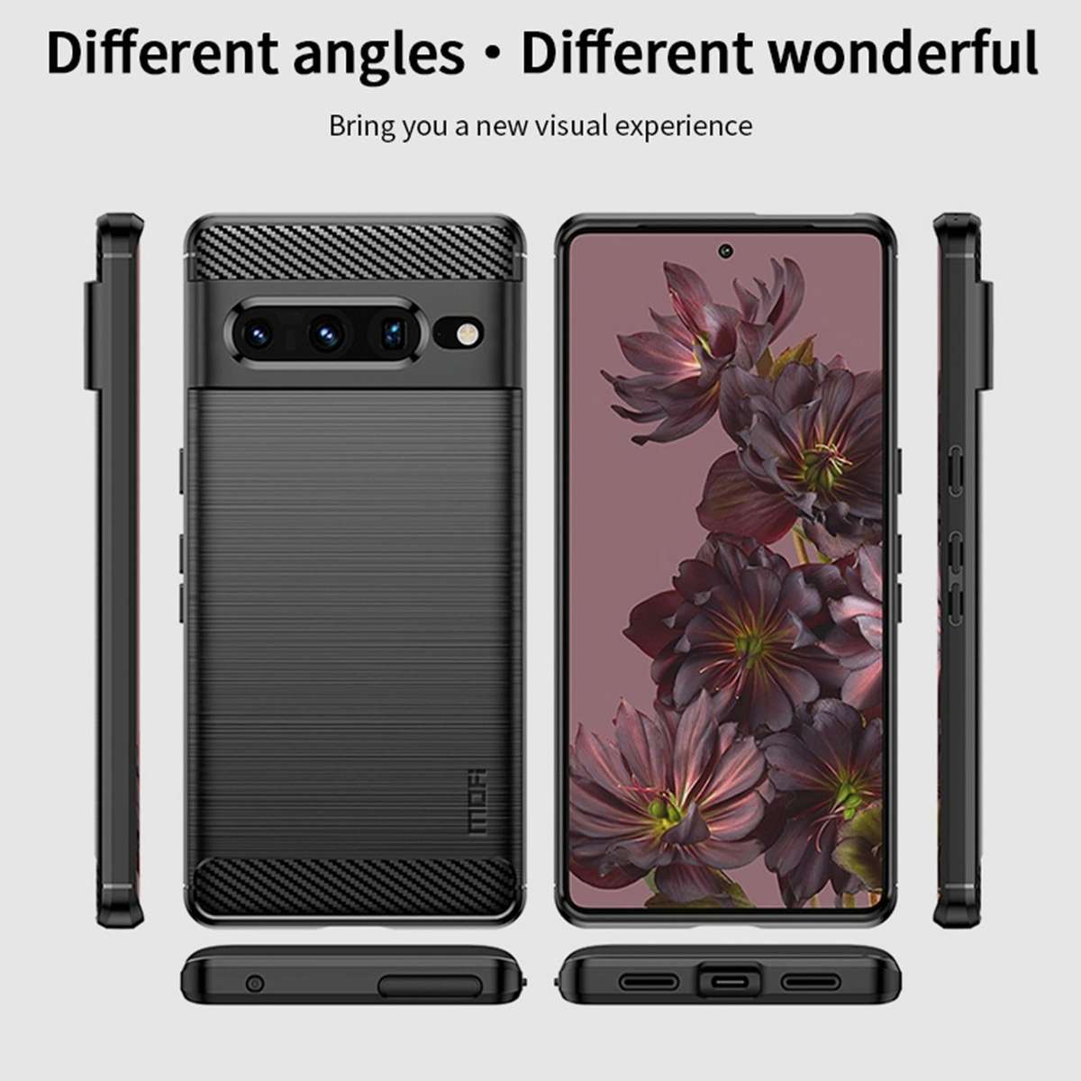 For Google pixel 7 Pro 5G MOFI Gentleness Series Brushed Texture Carbon Fiber TPU Phone Case(Black)