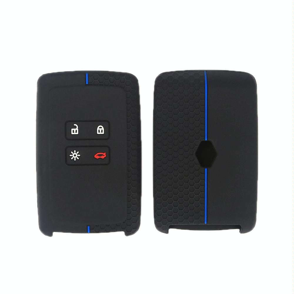 For Renault Koleos/Megane 2pcs 4 Button Honeycomb Pattern Silicone Key Cover(Black Blue Line)