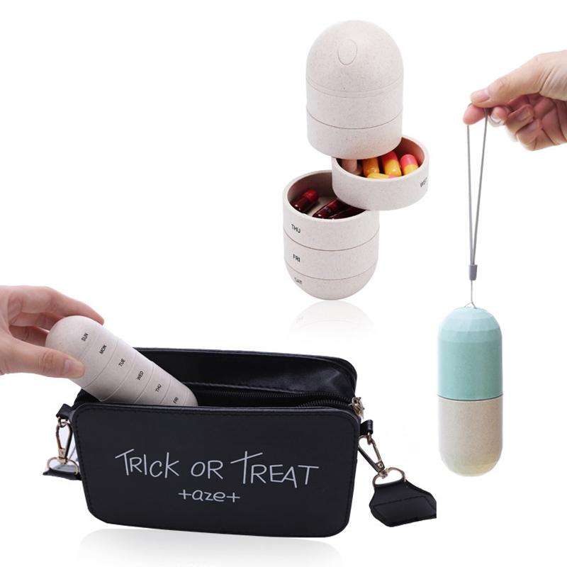 Wheat Straw Pill Storage Box Sealed 7 Days Pill Box(YD073)