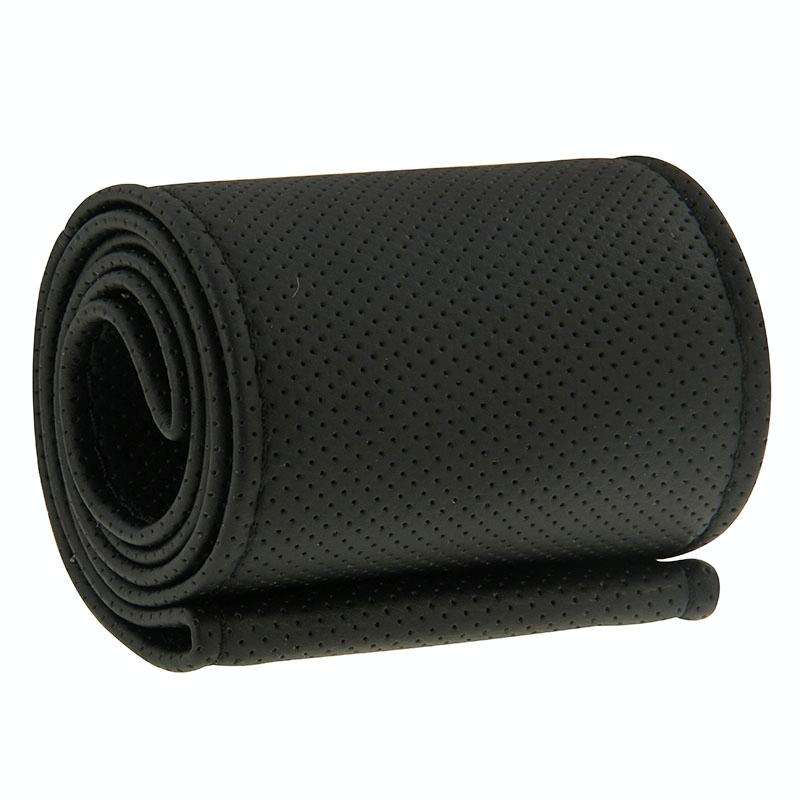 Leather Steering Wheel Cover With Needle and Thread, Size: 54x10.5cm (Black)