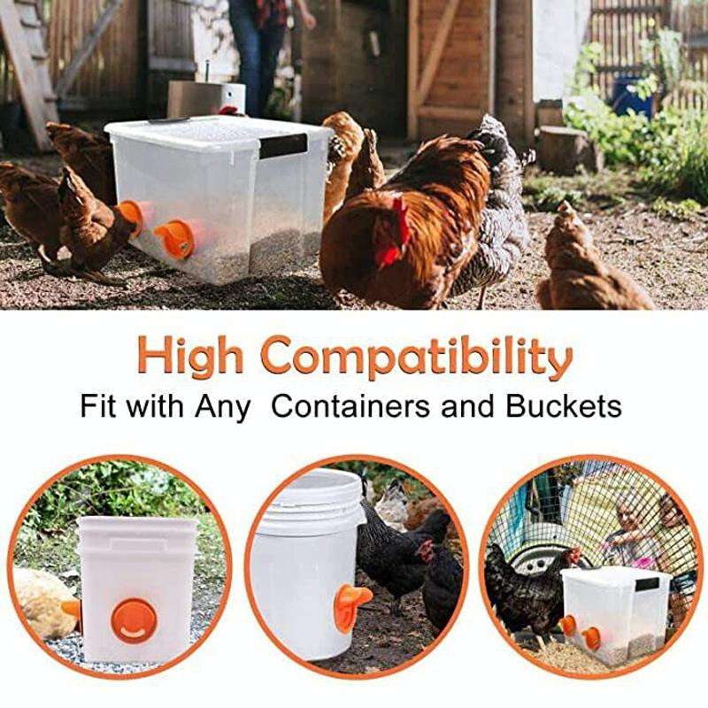 DIY Chicken Feeders Automatic Poultry Feeders Kit for Buckets, Barrels, Troughs, Spec: 4pcs/set O...