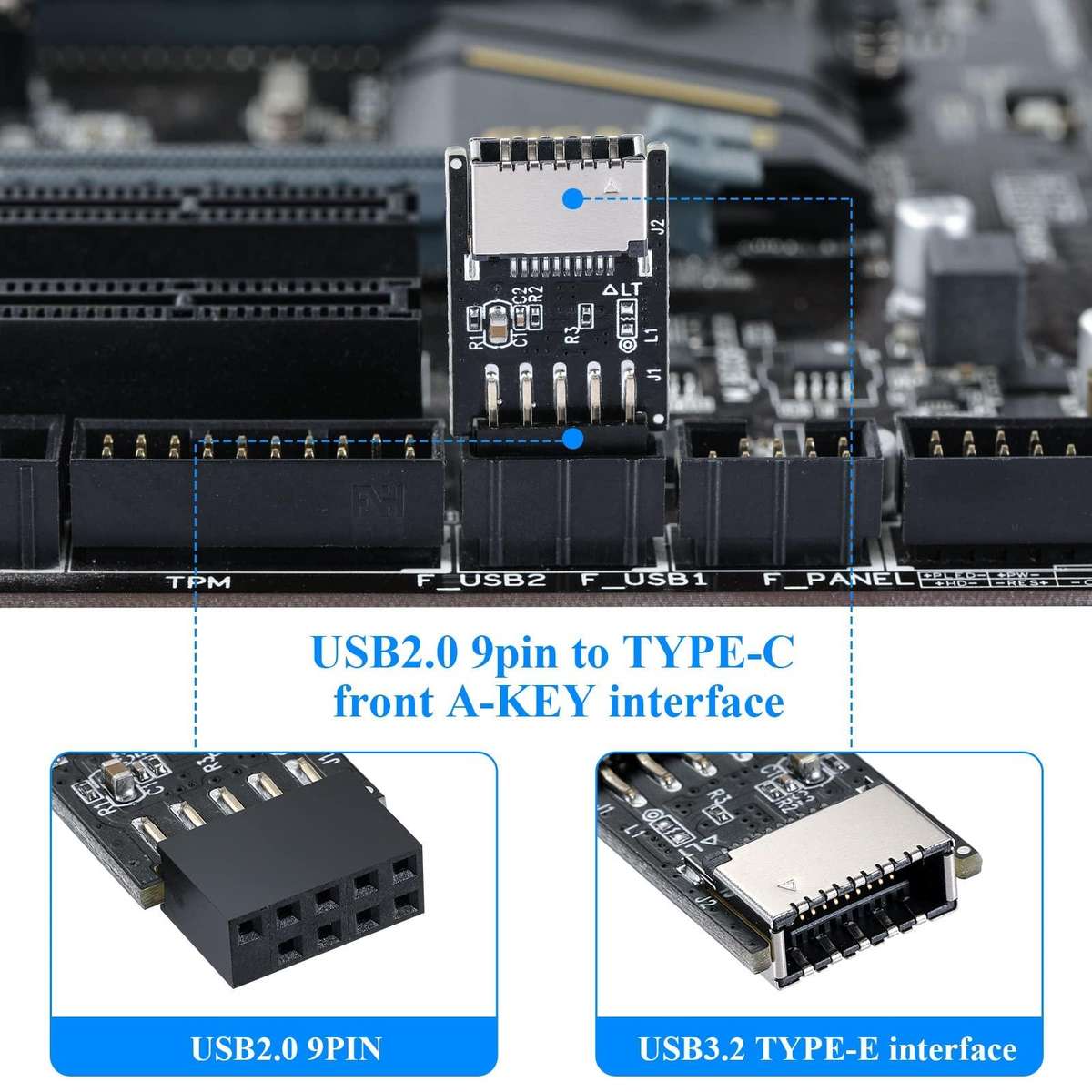 USB 2.0 Front Panel Header USB 9pin To USB 2.0 Type-E Internal Adapter