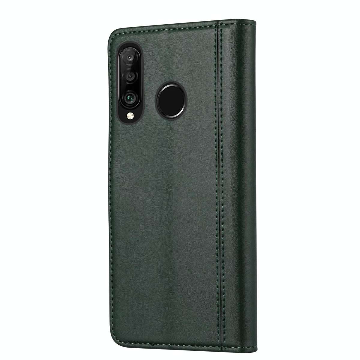For Huawei P30 Lite Calf Texture Double Fold Clasp Horizontal Flip Leather Case with Photo Frame ...