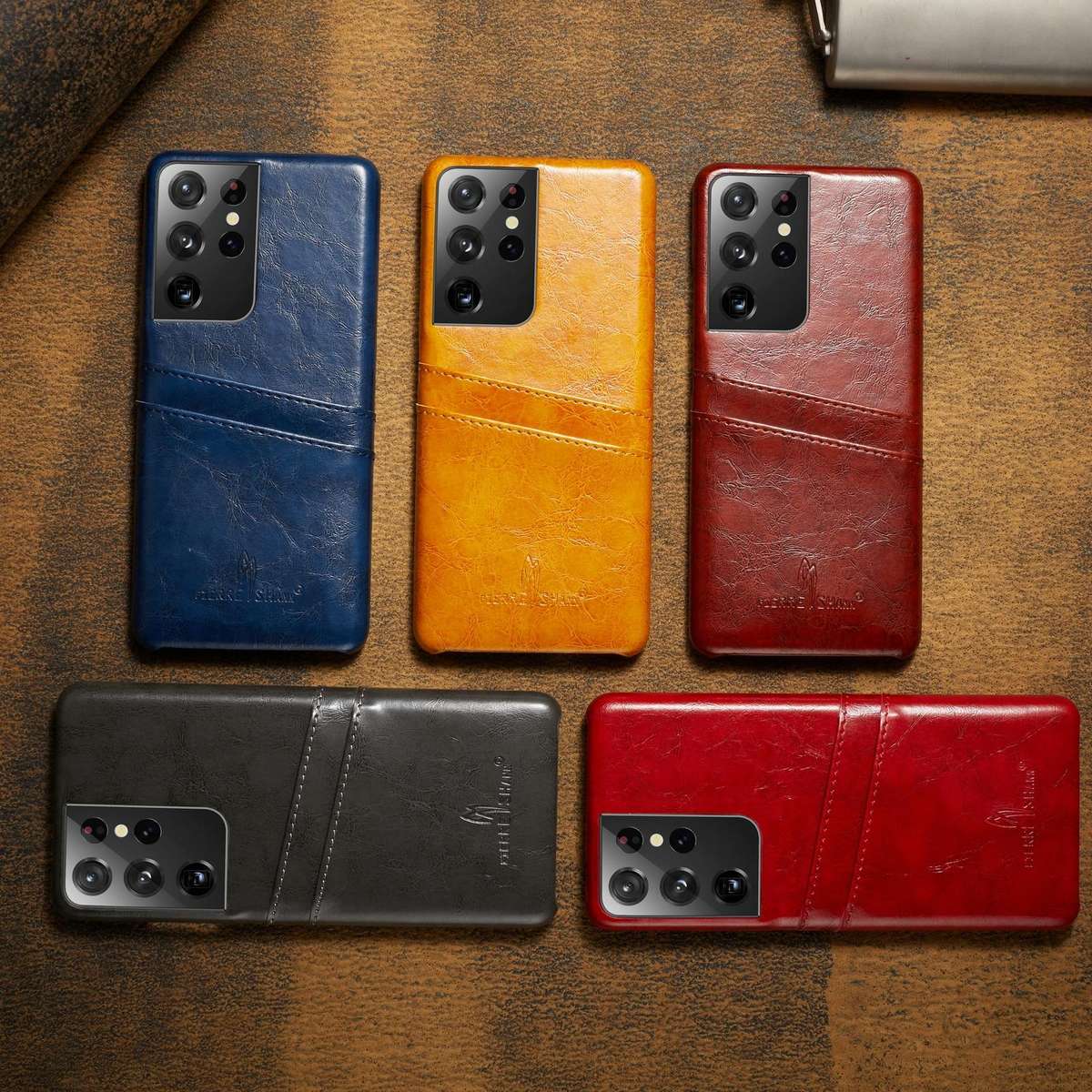 For Samsung Galaxy S21 Ultra 5G Fierre Shann Oil Wax Texture Leather Back Cover Case(Yellow)