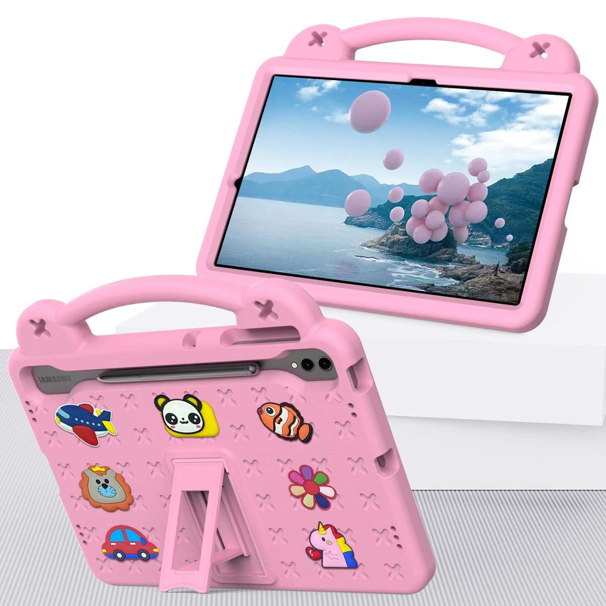 For Samsung Galaxy Tab S9 FE+ 12.4 X610N Handle Kickstand Children EVA Shockproof Tablet Case(Pink)