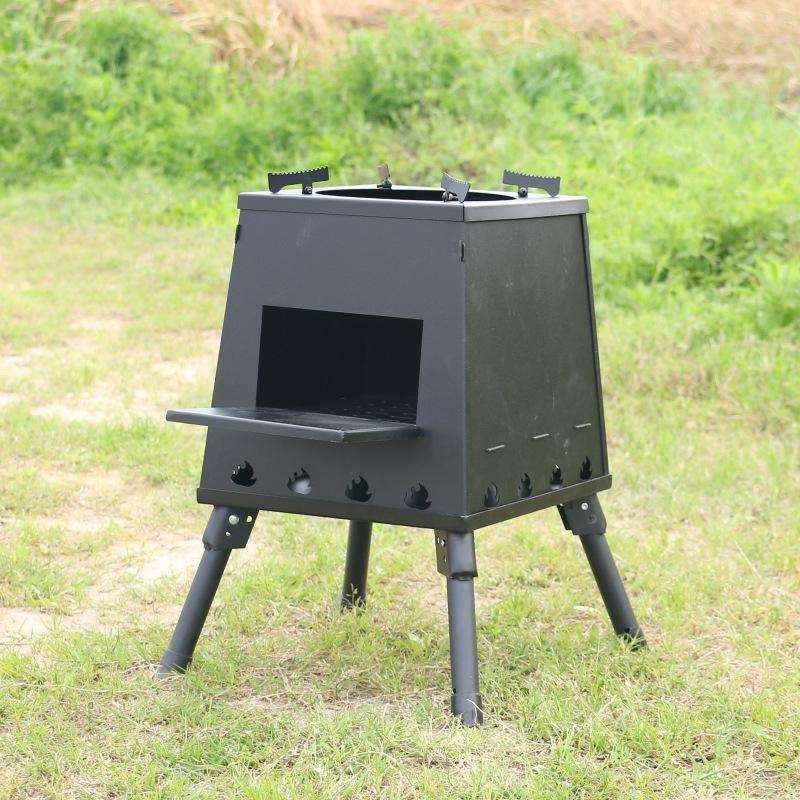 Outdoor Camping Folding Portable Barbecue Wood Stove, Size: Large (Green)