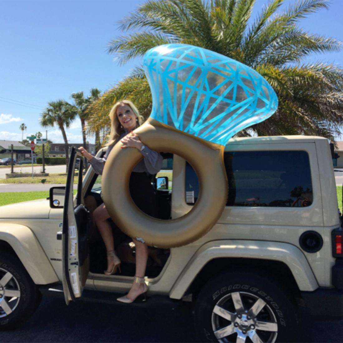 Water Fun Inflatable Diamond Ring Shaped Pool Lounge Swimming Ring Floating Raft Floats, Size: 14...