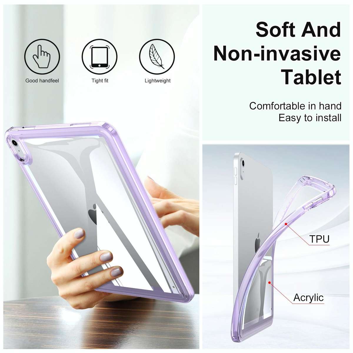 For iPad 10th Gen 10.9 2022 Transparent Acrylic Tablet Case(Black)