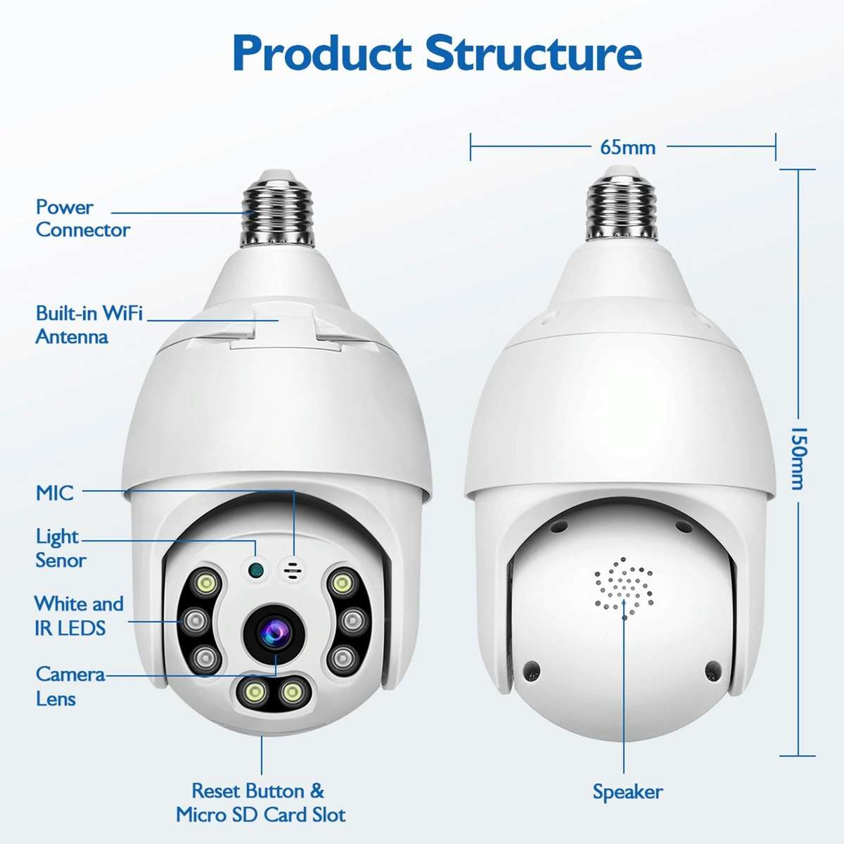 Smart WiFi 1080P HD Outdoor Network Light Bulb Camera, Support Infrared Night Vision