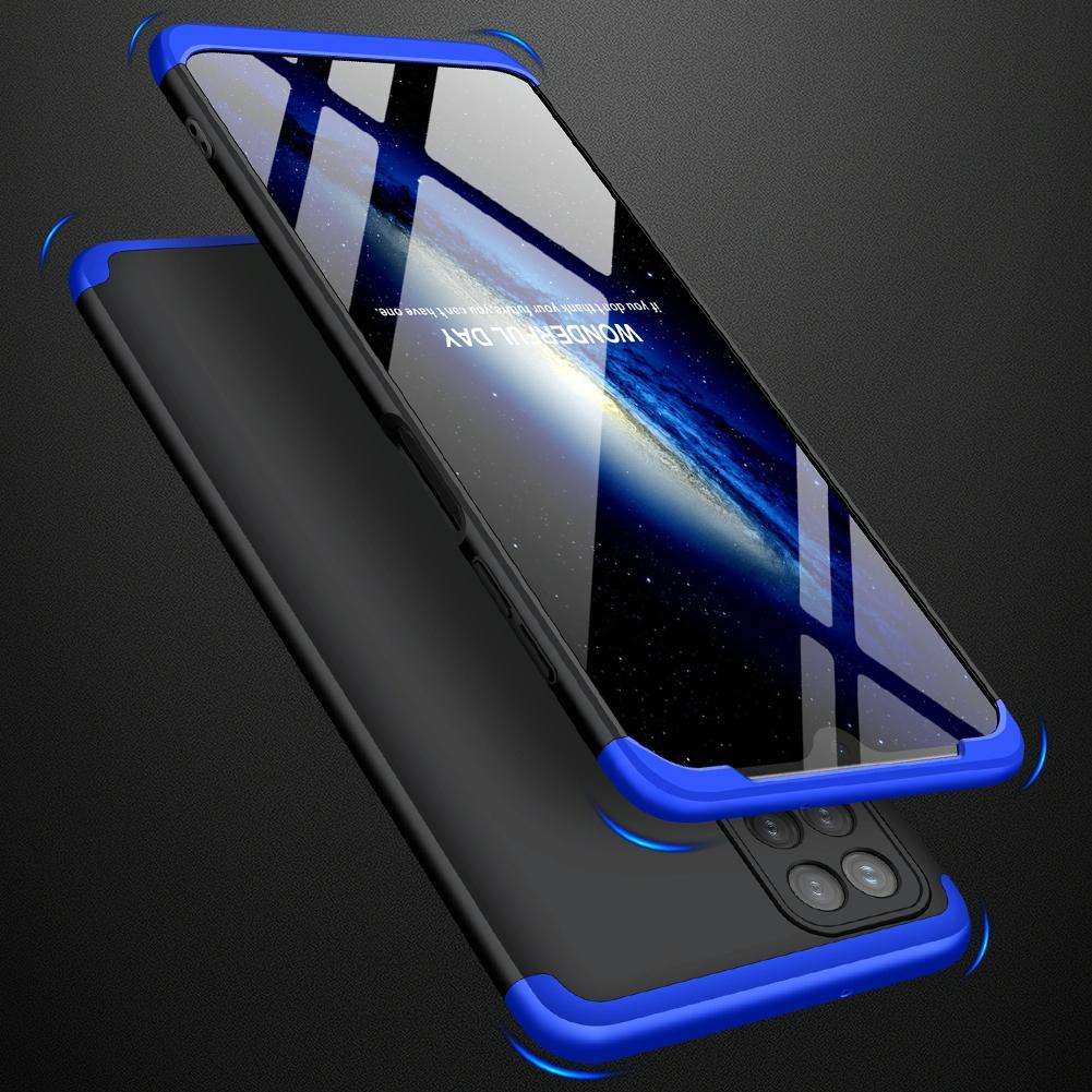 For Samsung Galaxy A12 GKK Three Stage Splicing Full Coverage PC Case(Black+Blue)