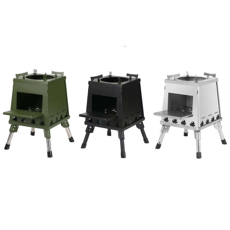 Outdoor Camping Folding Portable Barbecue Wood Stove, Size: Large (Green)