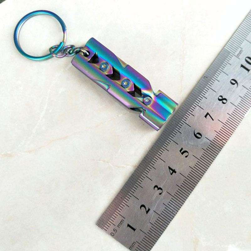 Outdoor High-decibel Stainless Steel Self-protection Double Tube Survival Whistle with Key Ring(B...