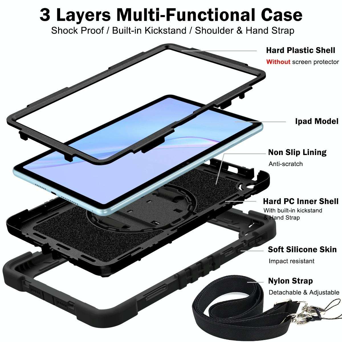 For Huawei MatePad SE 10.4 360 Degree Rotation PC Contrast Silicone Tablet Case(Black)