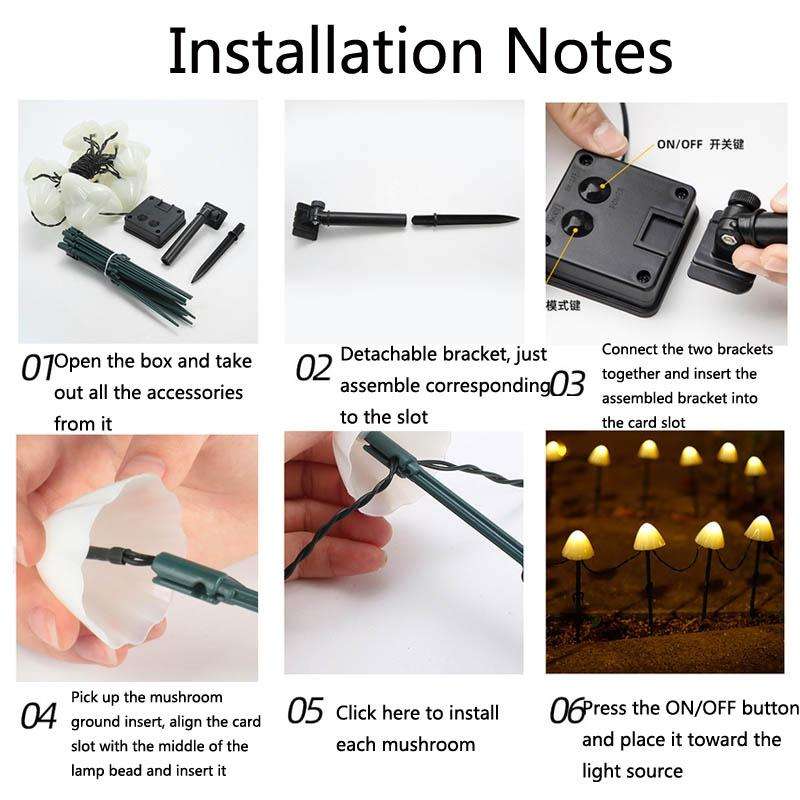 5m 20 LEDs Solar Mushroom Lawn Light Outdoor Waterproof Garden Villa Landscape Decorative String ...