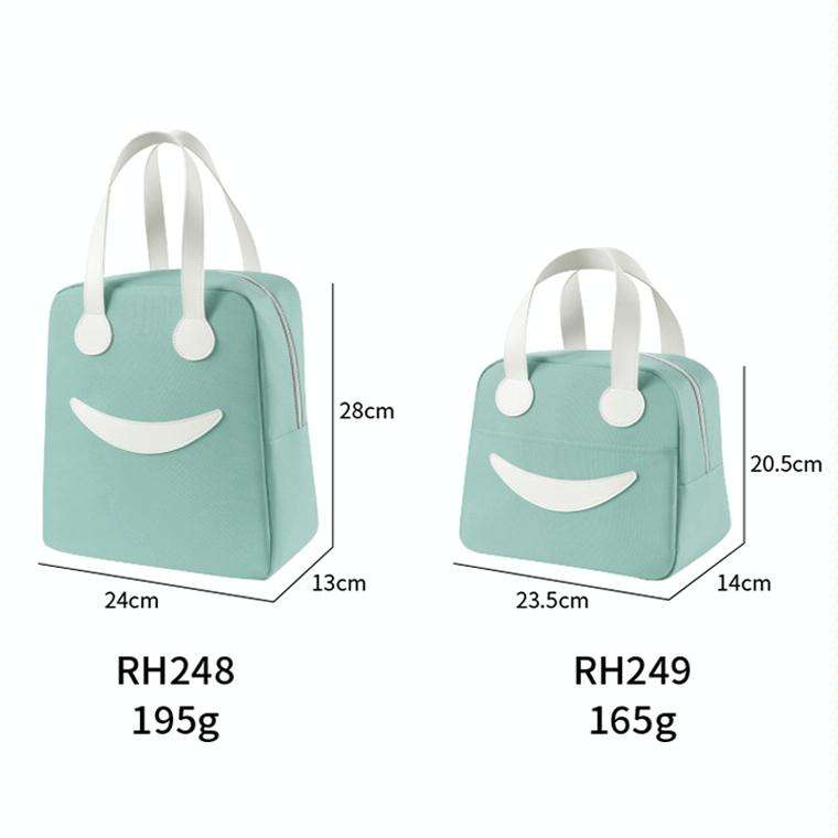 Smiley Lunch Bag with Leather Handles, Size: S (Green)