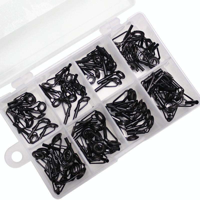 80 PCS / Box Top Ring Leading Eye Lure Rod Accessories, Style: Stainless Steel+Ceramic Ring(Black)