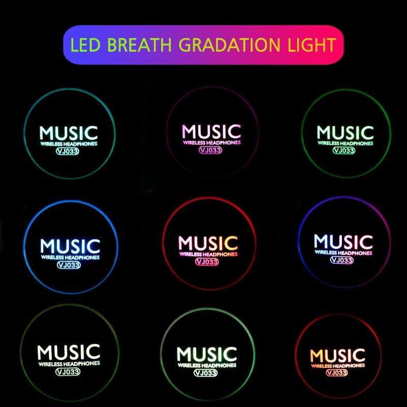 VJ033 Multi-function Upgrade Bluetooth 5.0 Headset Stereo Wireless LED Microphone FM Radio Headse...
