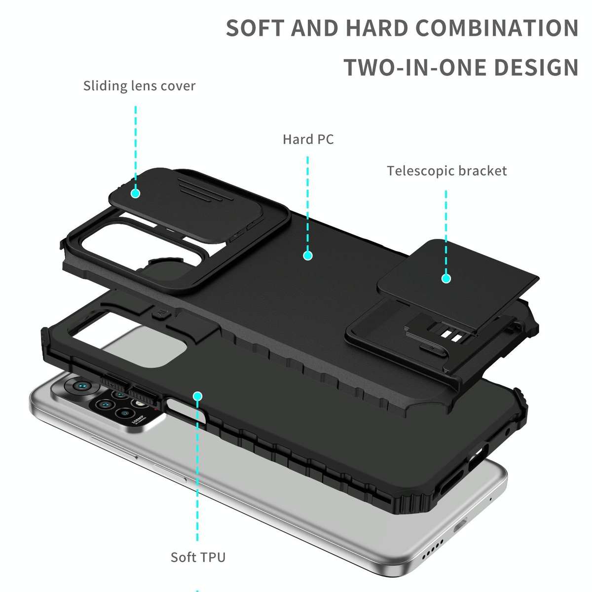 For Xiaomi Redmi Note 11/11S Global Stereoscopic Holder Sliding Camshield Phone Case(Black)