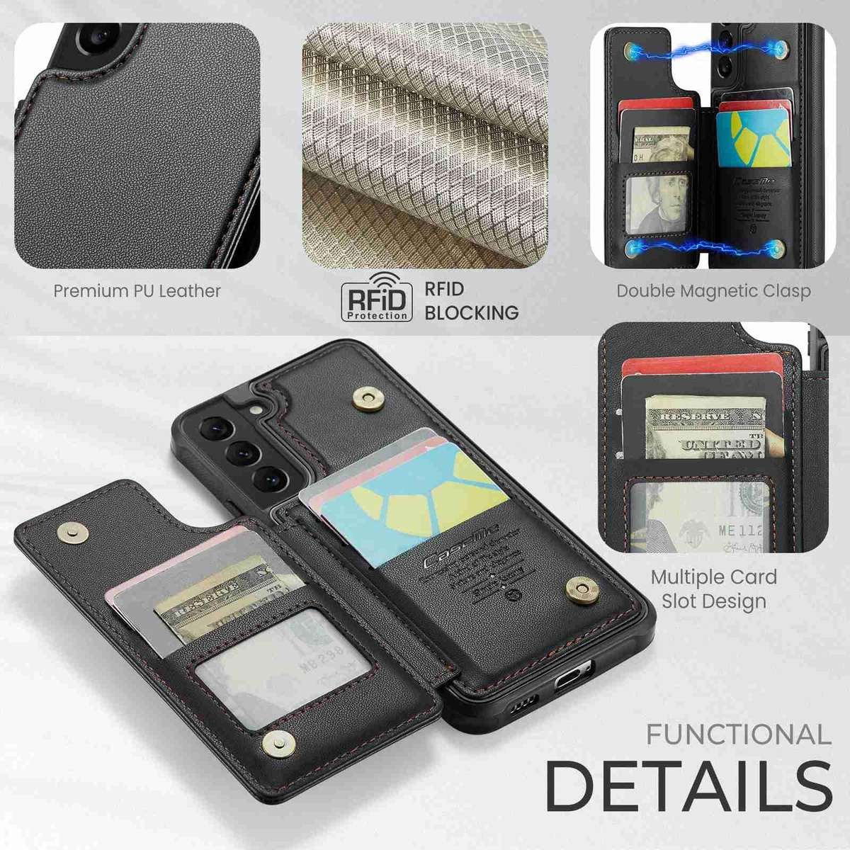For Samsung Galaxy S22+ 5G CaseMe C22 Card Slots Holder RFID Anti-theft Phone Case(Black)