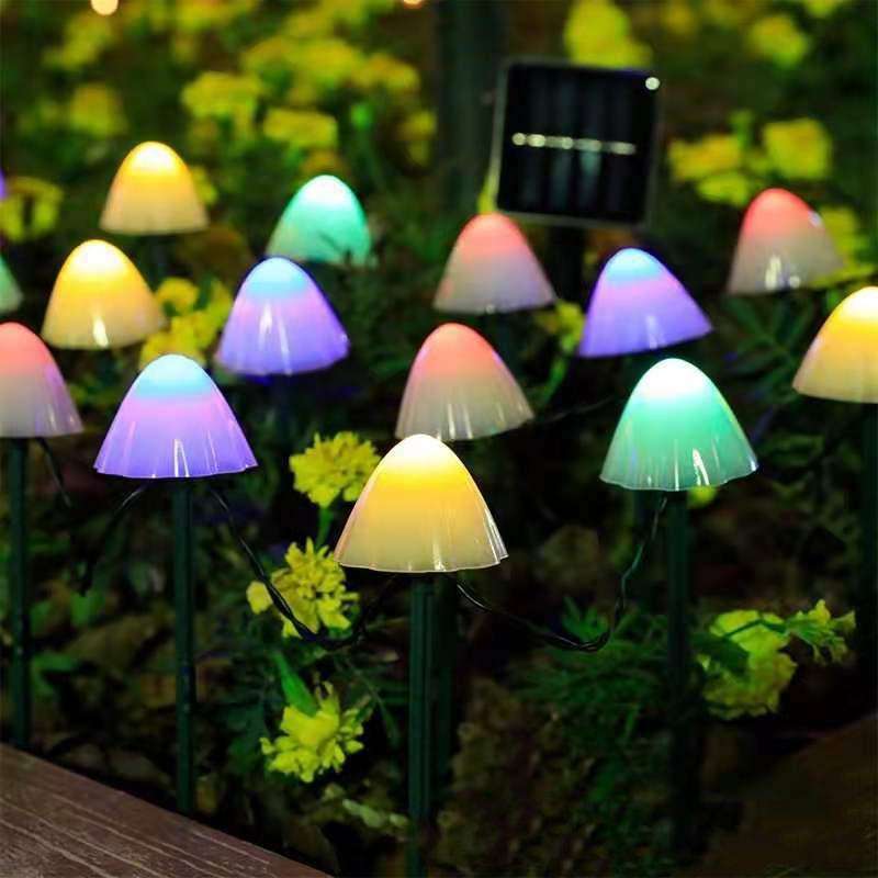 5m 20 LEDs Solar Mushroom Lawn Light Outdoor Waterproof Garden Villa Landscape Decorative String ...