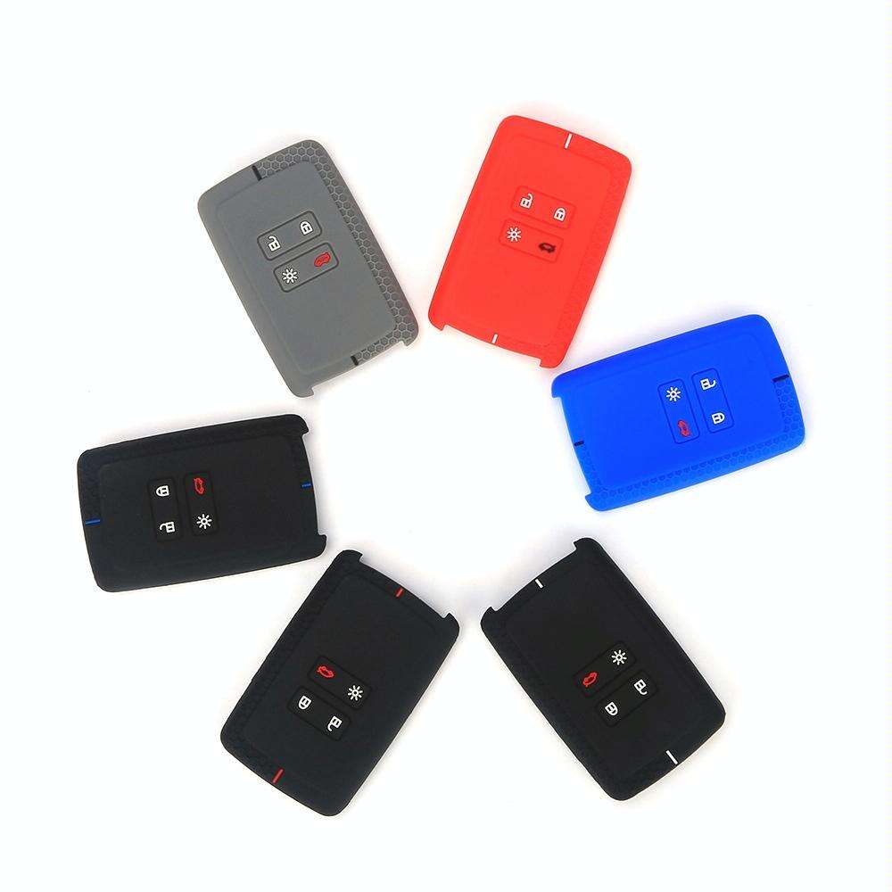 For Renault Koleos/Megane 2pcs 4 Button Honeycomb Pattern Silicone Key Cover(Black Blue Line)