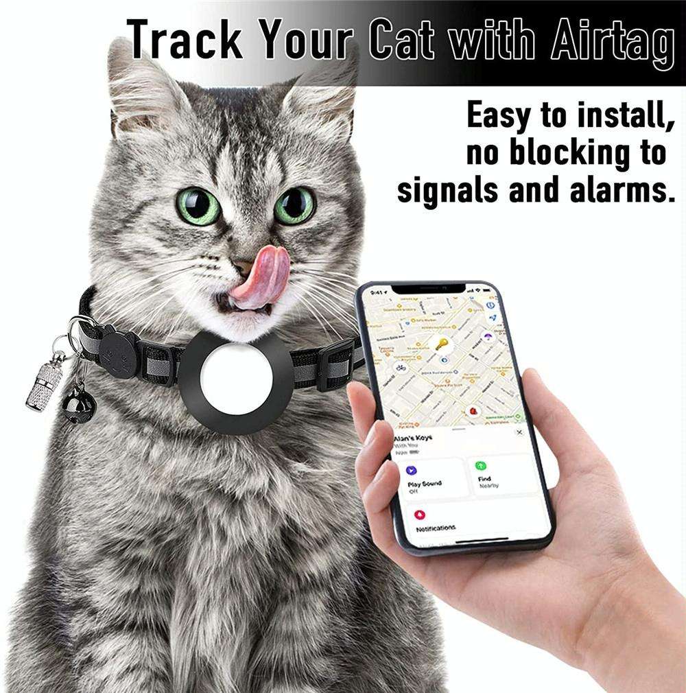 Pet Anti Lost Address Pendant Collar with Bell for Airtag(Black)