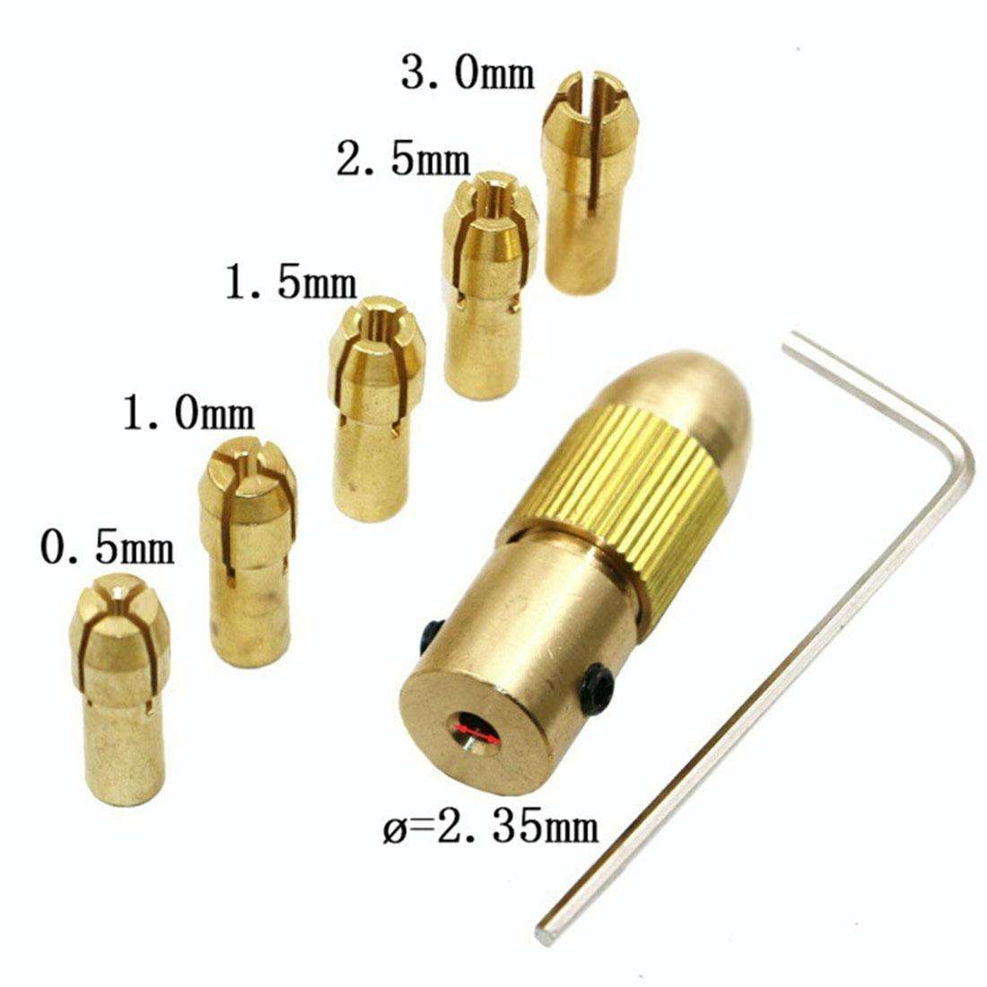 7 PCS/Set Brass 0.5-3mm Small Electric Drill Bit Collet Micro Twist 2.35mm Drill Chuck Set with W...